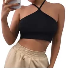 Cropped Eva top regatinha frente única de amarrar no pescoço moda gringa blogueira fitness casual basic festas