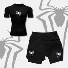 Kit Treino Academia Camisa Compressao E Short Homem Aranha Teia Spider man Gotico treino Crucifix