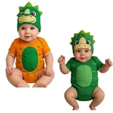 Body Bebê Dinossauro com Touca Fantasia Infantil Menino Menina Roupa Divertida fantasia merversario
