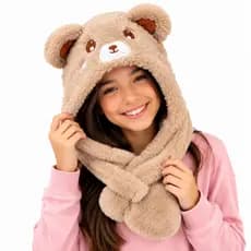 Touca Cachecol Ursinho Pelúcia Infantil Feminina Inverno Quentinha Macia