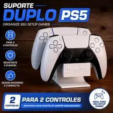 Suporte para 2 Controles PS5 | Organizador Gamer | Base Dupla para DualSense