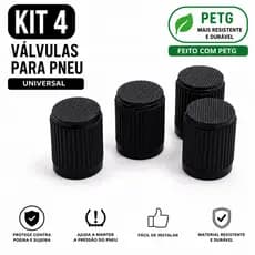 Kit 4 Tampas para Válvula de Pneu em PETG | Universal para Carro, Moto e Bike | Resistente ao Calor | 4 Unidades