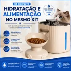 Fonte Automática Para Gatos 1,6L Com Filtro LED + Comedouro Elevado Kit Completo Jel Plast