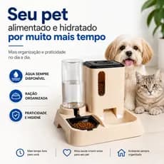 Comedouro e Bebedouro Automático Premium para Gatos e Cães | Reservatório de Ração + Garrafa 1 Litro | Porta Petiscos