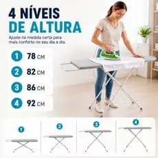 Tábua de Passar Roupa Dobrável Extra Forte Jel Lar com 4 Alturas e Porta Ferro