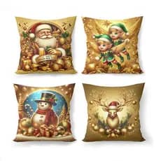 Kit com 04 Capas de Almofadas Douradas de Natal