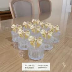 Kit 10 Mini Bomboniere Potiche  De Vidro  Canelado  Laço Cetim Lembrancinha Luxo Casamento Batizado