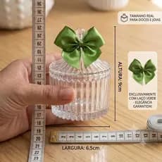 Kit Lembrancinha Premium Potiche Bomboniere de Vidro Com Laço de Cetim Casamento Batizado Eventos