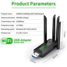 Adaptador Wi-fi USB 1200Mbps Dual Band 2.4G/5G Com 4 Antenas Alta Velocidade PC/Notebook