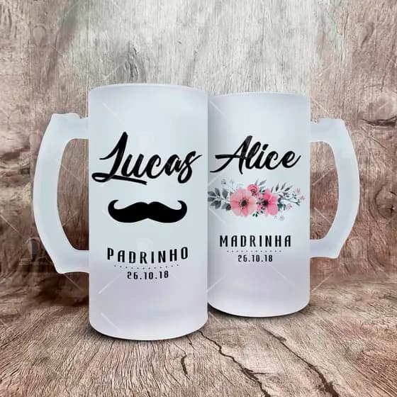 KIT DUAS CANECAS DE CHOPP PERSONALIZADA VIDRO JATEADO