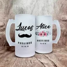 KIT DUAS CANECAS DE CHOPP PERSONALIZADA VIDRO JATEADO