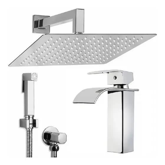 Torneira Cascata Banheiro Ducha 30x30 E Ducha Higiênica Luxo Prata