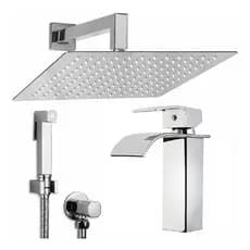 Torneira Cascata Banheiro Ducha 30x30 E Ducha Higiênica Luxo Prata