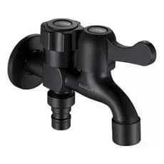 Torneira Máquina De Lavar Tanque Metal 2 Saídas 1/4 Volta Preto