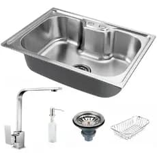 Cuba Cozinha Com Acessórios Torneira Monocomando Super Luxo Prata