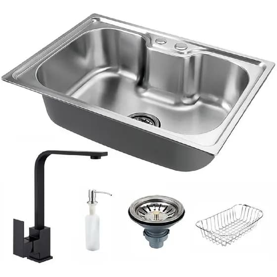 Cuba Cozinha Com Acessórios Torneira Monocomando Super Luxo Preto