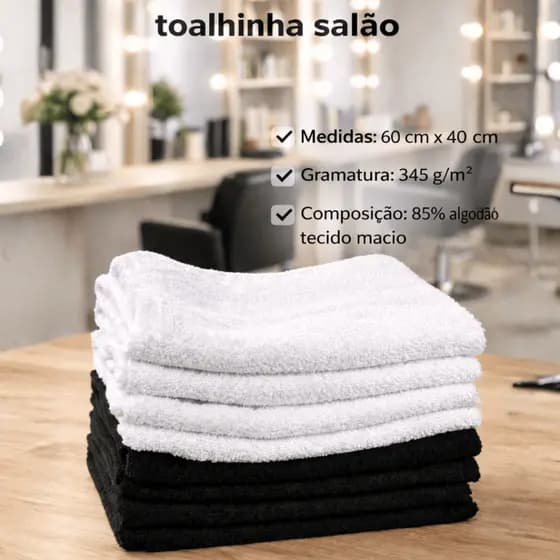 Toalha salão/Manicure Branco/Preto 85% Algodão 40x60 cm