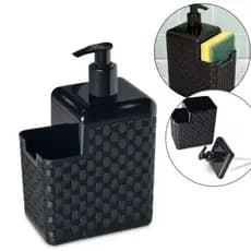 Porta Detergente com Esponja e Bico Dosador Rattan Preto Porta Sabão – Organizador de Pia