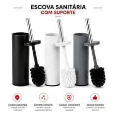 Escova Sanitária Vaso Inox Com Tampa e Suporte Limpeza Banheiro Cores Matte