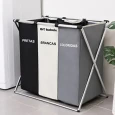 Cesto de Roupas Organizador  3 Compartimentos  Dobravel e  Aluminio 62cm