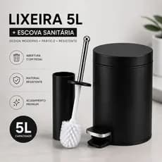 Kit Lixeira Matte 5 L Preto Inox  + Escova Sanitaria Inox  Preto