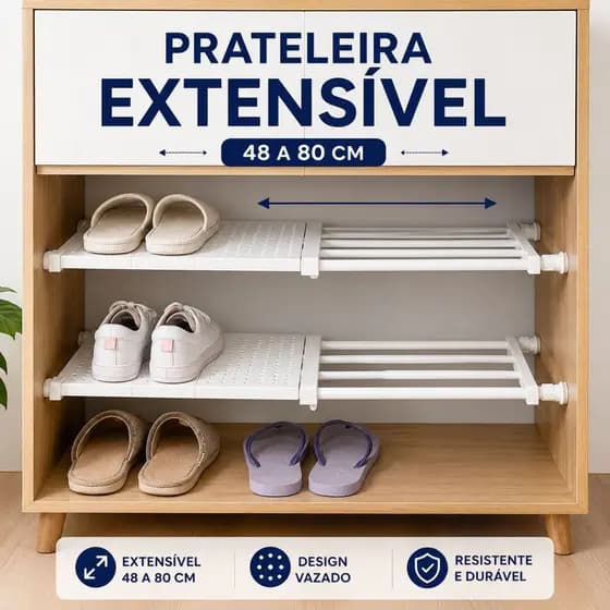 Prateleira Organizadora Inteligente Extensível branca 48cm a 80cm Retratil Portatil