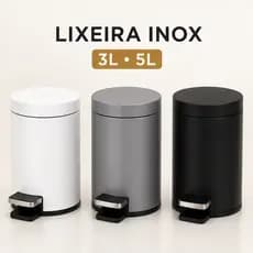 Lixeira Inox Matte 3L ou 5L Preto Cinza Branca Banheiro Sofisticado