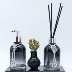 Kit Lavabo Vidro Luxo Banheiro Casa Ambiente Aroma Difusor Ambar, Branco, Off White, Preto