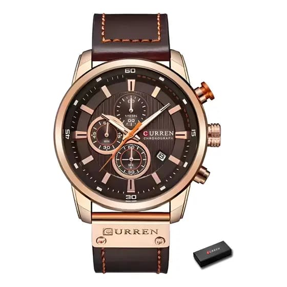 Relógio Curren 8291 Funcional Pulseira De Couro Com Cronógrafo