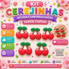 Aplique Emborrachado Infantil Cereja Cerejinhas Fofas Laços Tiaras Prendedores Artesanato DIY