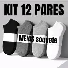 Kit 12 Pares Meias Soquete LISAS 80% Algodão