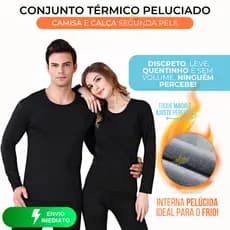 Conjunto Segunda Pele Térmica Flanelado Frio Intenso Preto Masculino Feminino