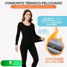 Kit Camiseta e Calça Térmica Feminina Segunda Pele Peluciada Roupas Inverno Forrada