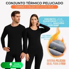Conjunto Segunda Pele Térmica Flanelado Frio Intenso Preto Proteção Uv+50 Masculino Feminino Unissex