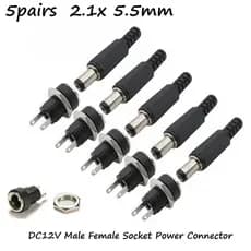 FSFO_5 Par DC 12V Macho Fêmea Tomada Montagem Em Painel Barril Jack Plug Conector De Alimentação