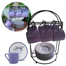 Jogo 6 Xícaras Porcelana Café Chá C/ Pires E Suporte Preto Luxo Empresa 80ml