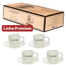 Conj De 4 Xícaras C/ Pires Café Cerâmica Branca 130ml Linha Premium Resistente