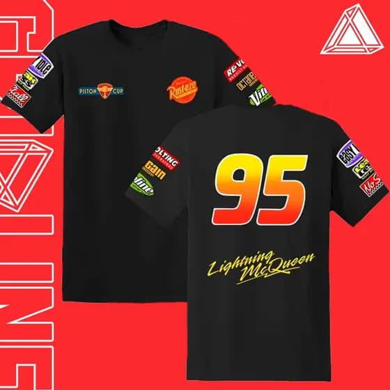 Camiseta Básica ou Oversized Relâmpago McQueen Personalizada Patrocínios Unissex