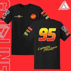 Camiseta Básica ou Oversized Relâmpago McQueen Personalizada Patrocínios Unissex