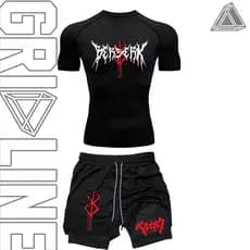 Kit Camiseta Compressão e Short compressão 2 Em 1 Bersek Anime Manga Simbolo Gotico Arte Geek