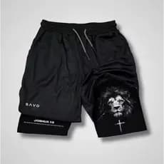 Short Compressão 2 em 1 Dry-Fit Arte Leão Cristã Moda Católica Academia Fitness Escolha Sua Estampa Salmo