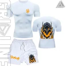 Kit Camiseta Compressão e Short compressão 2 Em 1 Academia Bersek Armadura Demon Art Geek Anime