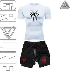 Kit Camiseta Compressão e Short compressão 2 Em 1 Bersek Aranha Anime Manga Simbolo Gotico Arte Geek