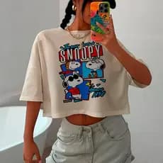 Cropped Top T-shirt OVERSIZED Desenho Retro The Many Face Of Snoopy Unissex