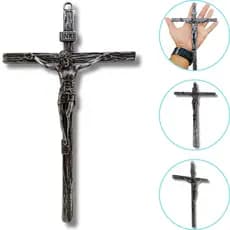 Crucifixo Moderno de Parede Jesus em Metal Cor Prata Antiga ou Ouro Antigo 24cm