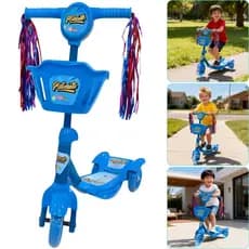 Patinete Três Rodas Estabilidade Máxima Freio Traseiro Para Crianças de 4 a 8 Anos Até 35 Kg Com LED e Música Cesto
