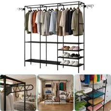 Organizador de Roupas Aberto Com 3 Colunas 4 Gachos Arara Tripla Guarda-Roupa Sapato Cabide Roupeiro Sapateiro Cabideiro