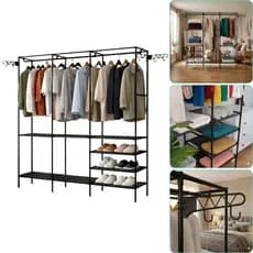 Guarda Roupa Aberto Com 3 Colunas 4 Gachos Arara Tripla Organizador de Roupas Sapato Cabide Roupeiro Sapateiro Cabideiro