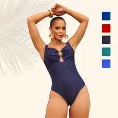 Maiô Feminino Beach Gloss Poliamida Lycra Premium Alça Modelador Proteção Solar UV Drapeado e Bojo Removível Moda Praia