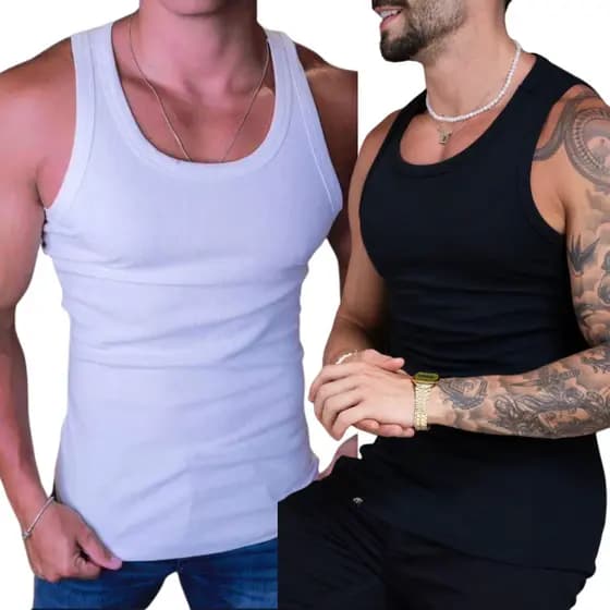 kit duas regatas caneladas estilo americana masculina